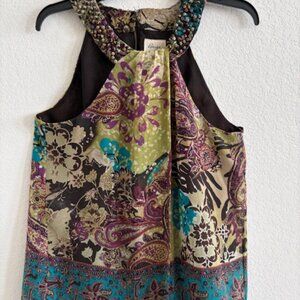 BEIGE BY ECI MULTI-COLORED HALTER TOP, SIZE L